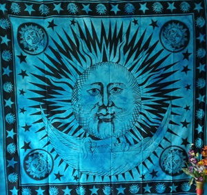 Reine taille tenture murale coton bleu lune soleil impression Mandala tapisserie literie couvre-lit décor à la maison par les expéditeurs indiens - Product Image 3
