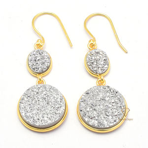 Gorgeous 925 Sterling Silver 18K Gold Plated <b>Titanium</b> Druzy Gemstone Earrings Trendy Bridal Design for Weddings Parties Great - Product Image 1