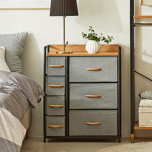 Armario de almacenamiento para sala de estar, mueble sencillo multifuncional con marco de Metal y tela, estante superior de madera - Product Image 5