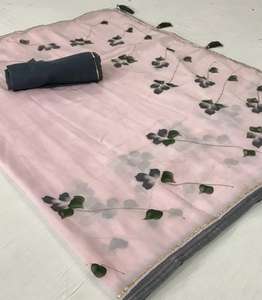 Hot Selling Soft Organza Silk Saree with <b>Beautiful</b> Latkans and Floral Print for Women with Low Price and High Quality Only - Product Image 5