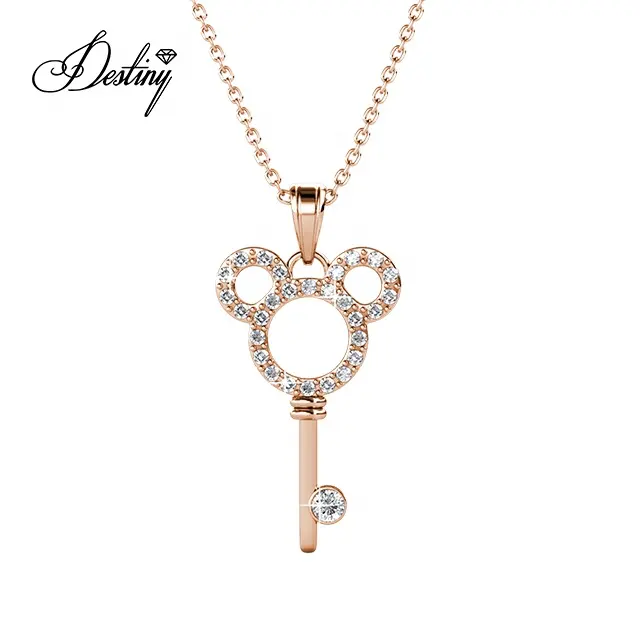 Sterling Silver 925 Premium Austrian Crystal Cartoon Jewelry Mickey Key Pendant Minimalist Necklace For Girl Destiny Jewellery