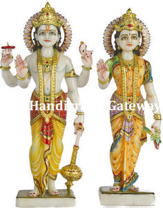 Statue de livnu lxmi en marbre blanc, belle Statue - Product Image 1