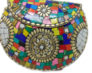 Bolsos de Mano Tipo Clutch de Alta Calidad para Mujer, Éxito de Ventas, con Piedras Multicolores, Estilo Étnico, Metálicos, Lowellcraft.com BRC06224, Forma de Solapa - Product Image 1