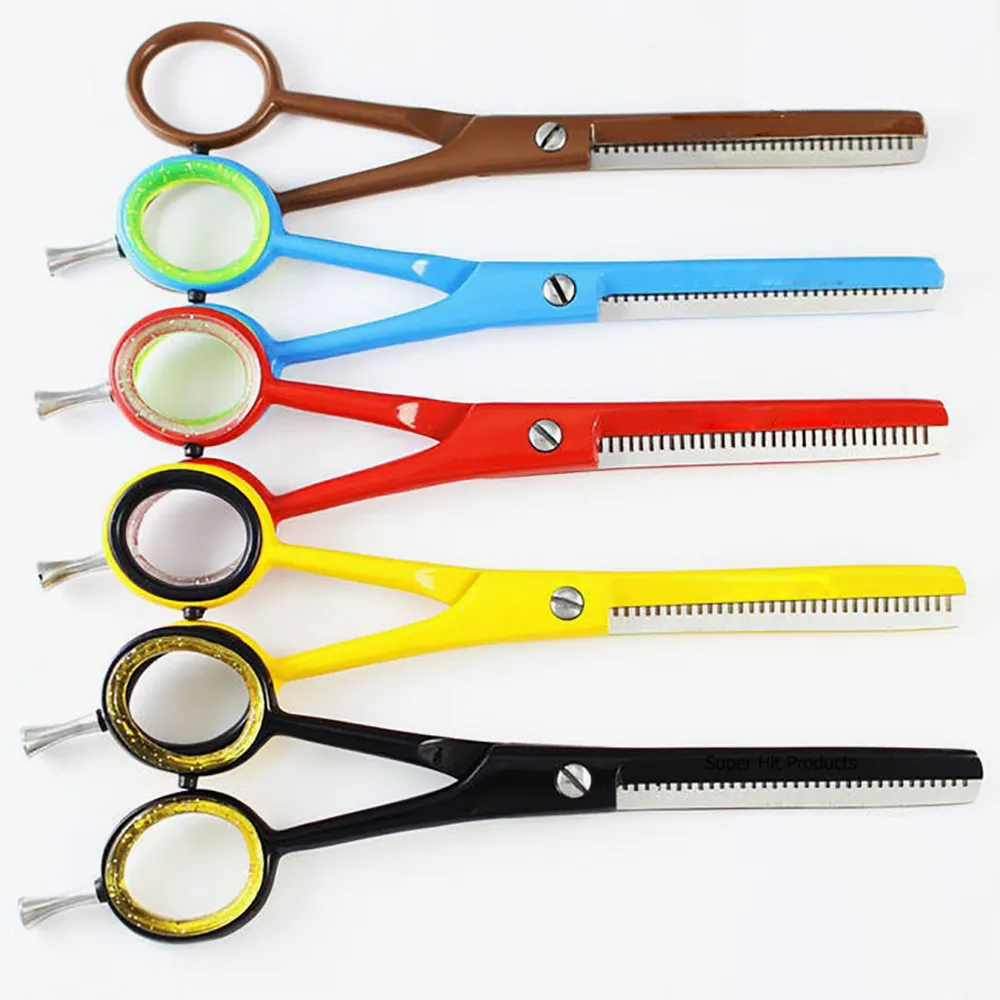 Different color Stainless steel Barber Hair Thinning Scissors with finger rest Beauty instruments