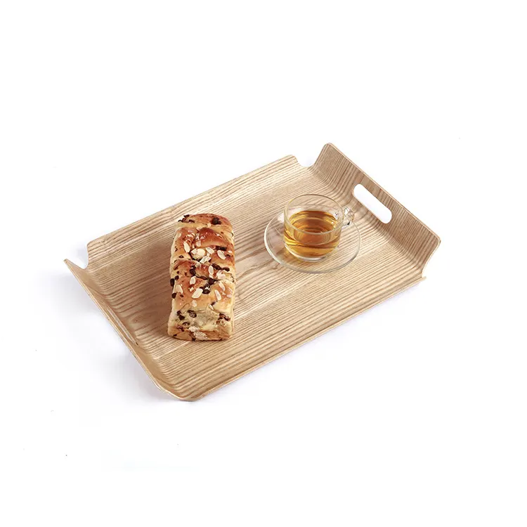 Bandeja rectangular para desayuno, bandeja de madera de Chocolate de lujo con asas, venta al por mayor