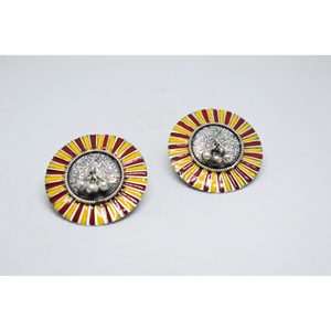 Meenakari-pendientes redondos de aro de latón para niñas y mujeres, aretes de plata, diseño a la moda, venta al por mayor - Product Image 1