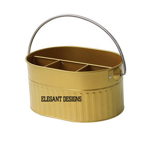 Porte-ustensiles en acier galvanisé avec manche en bois Vaisselle de cuisine ovale Porte-ustensiles en métal fantaisie à quatre cloisons - Product Image 5