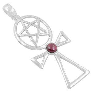 Nuevos Productos Clásicos y Modernos para Regalo, Colgante Clásico de Dos Tonos en Plata de Ley 925 con Gema de Granate de Forma Irregular, Venta al Por Mayor - Product Image 2