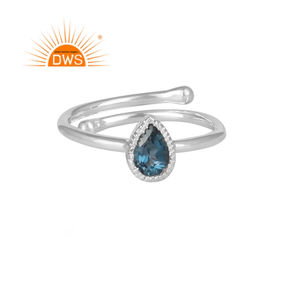 Anillo de piedras preciosas de Topacio Azul de Londres, banda ajustable, Plata de Ley 925, anillo fino, fabricante de joyería - Product Image 1