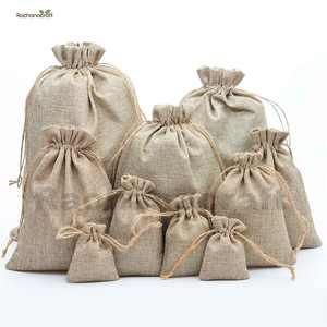 Bolsas de algodón hechas a mano con cordón, bolsa de regalo para joyería, Color blanco y Beige, lienzo - Product Image 1