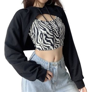 Sweat à capuche décontracté à manches longues, costume court Sexy à col rond, coupe ajustée sur le devant, pour femmes - Product Image 6