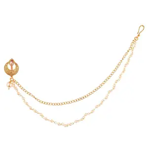 印度珠宝水晶人造珍珠镀金传统鼻针环配耳链印度新娘珠宝供应商