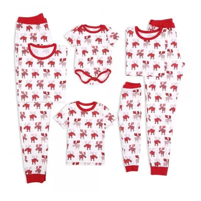 Moose Afdrukken Familie Bijpassende Vakantie Kerst Pyjama Set 100% Katoen Made In India Familie Pyjama Set