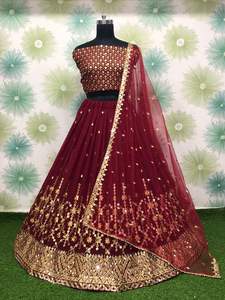 Lehenga เสื้อเบลาส์ผ้าคอตตอนเนื้อหนาปักลาย,เนื้อผ้าโปร่งพร้อมผ้าคอตตอน - Product Image 3