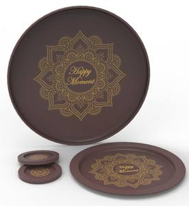 Plateau de service de luxe imprimé rond en bois et en métal pour la maison hôtel et restaurant plateaux décoratifs pour dessus de table - Product Image 4