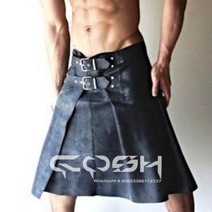 Kilt de guerrier gladiateur en cuir noir authentique avec un design robuste et un attrait majestueux Vendeurs de kilts en gros Exportateur - Product Image 3