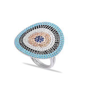 Bague moderne en argent Sterling 925, Design oeil turc, pierre mixte, vente en gros, bijoux turcs faits à la main - Product Image 4