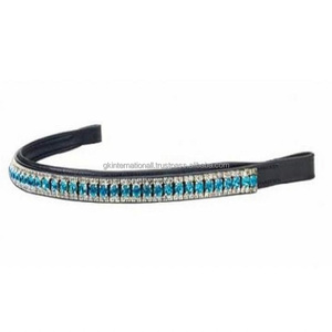 สายหนังวัวสีดำสำหรับบังเหียนตกแต่งด้วยคริสตัลเทอร์ควอยส์และคริสตัลใสทุกขนาด - Product Image 1