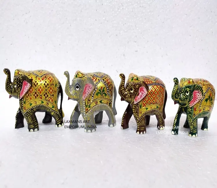 wooden painted elephant statues