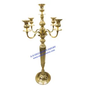 Candelabro grande de oro brillante hecho a mano, candelabro cuadrado de 5 brazos, centro de mesa de boda y decoración del hogar, precio al por mayor - Product Image 1
