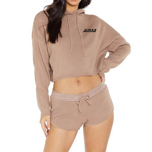 Sweat à capuche de Style personnalisé pour femmes, ensemble personnalisé, Design haut court avec impression de Logo privée - Product Image 1