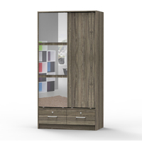 Armoire contemporaine avec miroir pour chambre à coucher, modèle 12_0037, avec portes coulissantes et 2 tiroirs, avec jeu de clés, pour appartement et entrepôt