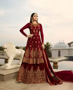 Hint pakistanlı Georgette ağır nakış iş uzun kollu maksi kadınlar için şalvar elbise düğün koleksiyonu kadınlar için elbise