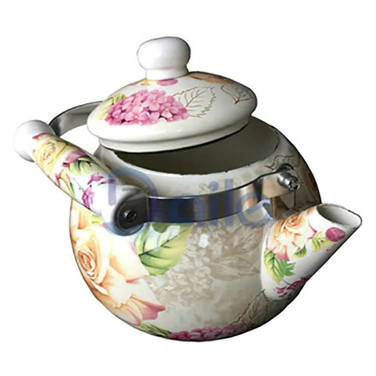 China wholesale flower decal enamelware teapot with enamel cover