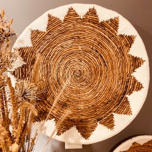 Ensemble 3 Boho Art tenture murale ronde jonc de mer tissé panier paille rotin osier miroir décor jacinthe d'eau à la main tentures murales - Product Image 4