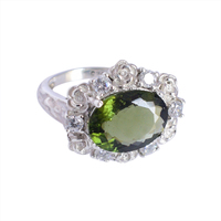 Bague classique de créateur en Moldavite ovale, argent sterling 925, zircone cubique, meilleure joaillerie fine pour femme, sertissage clos, mariage