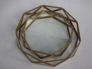 ถาดใส่เครื่องประดับตกแต่งสไตล์โบราณถาดแก้วรูปทรงเรขาคณิตและทองเหลืองหรูหราของขวัญแปลกใหม่ - Product Image 4