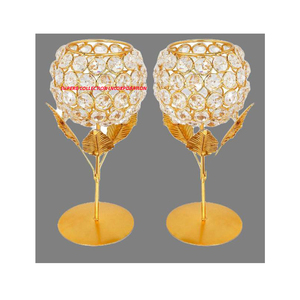 Soporte de luz de té de hojas doradas, alta calidad, hecho en la India, Juego de 2 - Product Image 1