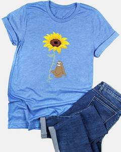 Respirant dames imprimer T-Shirt léger tissu extensible t-shirt décontracté été confort femmes haut tendance coupe ample en gros en vrac - Product Image 5