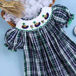 Duck smocked plaid bishop dress OEM ODM kids smock dress customized hand made embroidery wholesale manufacturer - BB1587