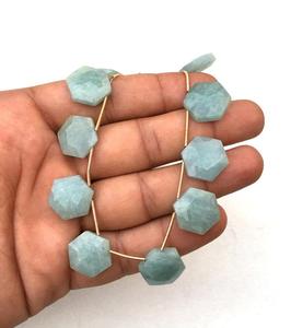 Aigue-marine naturelle, 19 pièces, perles de Briolette en forme hexagonale à facettes pour bijoux, Bracelet et collier - Product Image 4