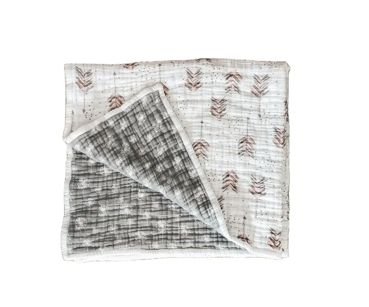 Yatak örtüsü düz levha geri dönüşümlü tam yorgan 4 kat-% 100 Muslin gazlı bez battaniye
