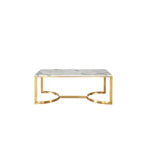 Kunden spezifischer rechteckiger quadratischer Couch tisch aus Gold mit Marmorplatte von Handi crafts World Corporation India.
