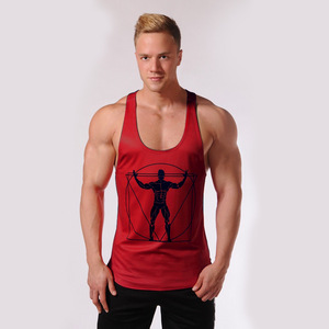 New Top Quality Active Wear Scalloped Hem Custom Blank Cotton Racerback <b>Singlets</b> Fitness Gym <b>Men</b> Tank Top - Product Image 3