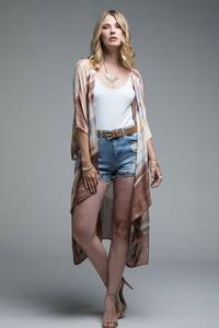 Kimono de verano hasta la rodilla para mujer, atractivo tejido de rayón teñido anudado, cubierta Sexy para vacaciones nocturnas, ropa de resort Natural - Product Image 4