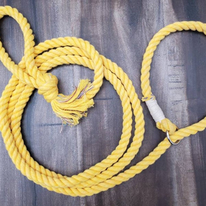 Laisse de corde de chien en coton fait main jaune solide pour votre laisse de chien de compagnie - Product Image 1