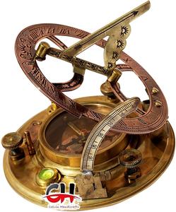 Large Brass Nautical Sundial Antique Vintage Style Compass Leather <b>Top</b> Grade 5 Inch Perfectly Calibrated Polished Home Decor - Product Image 2