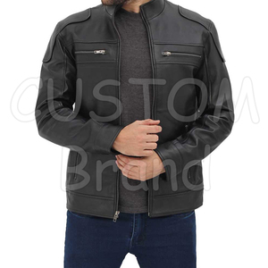 Veste en cuir vintage noire 2025, style urbain, épaisse, coupe-vent, élégante, col montant, vente chaude, Sialkot, Pakistan - Product Image 2
