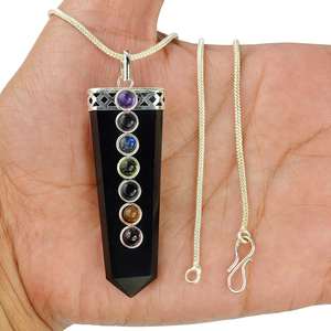 ล็อกเกตจี้หินคริสตัลลูกปัดจักระ7ชิ้นพร้อมห่วงโซ่โลหะสำหรับการรักษาเรกิและการรักษาด้วยคริสตัลจี้ทัวร์มาลีนสีดำ - Product Image 5