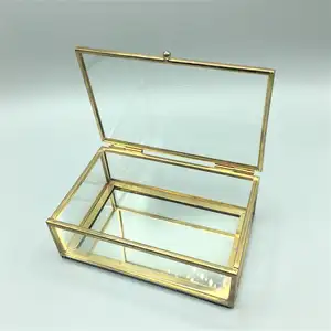 Handmade Magic Vintage <b>Glass</b> Rectangle Jewelry <b>Box</b> with Brass Framing, - Product Image 1
