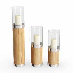 Support de bougie en bois, métal et verre en trois tailles différentes, brun naturel, pour la décoration de la maison et de Noël, fait à la main - Product Image 2