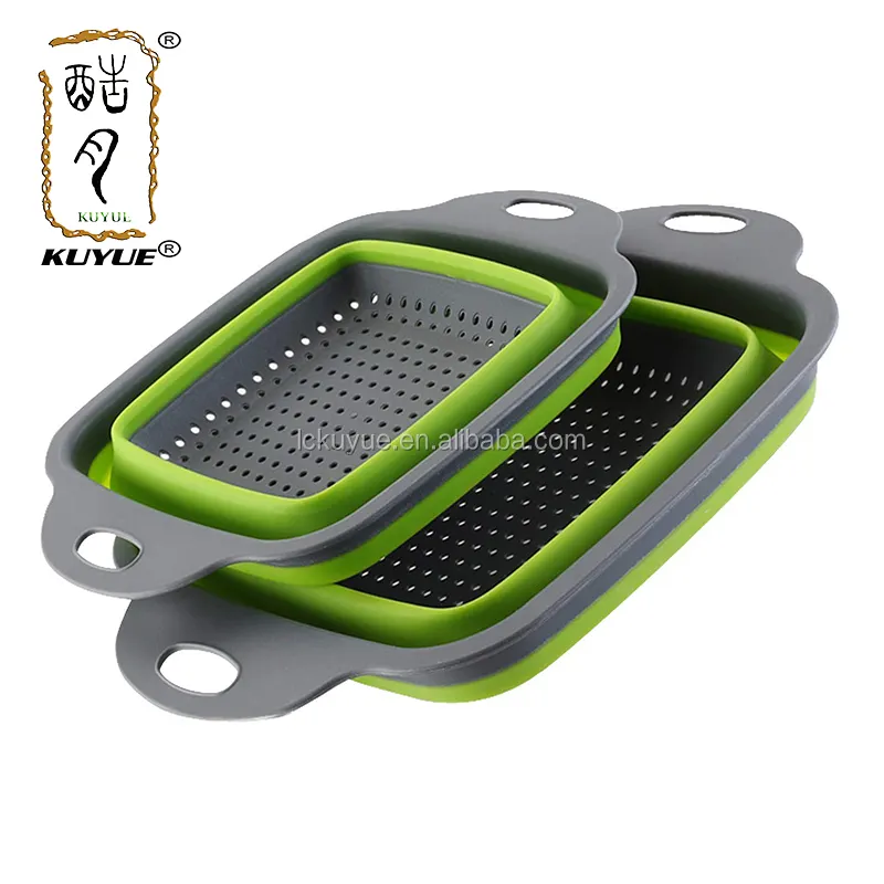 Kuyuekitchen Tools Food Grade Square Foldable Drain Sink Colander Silicone Collapsible Fruit and Vegetable Storage Baskets 1kg