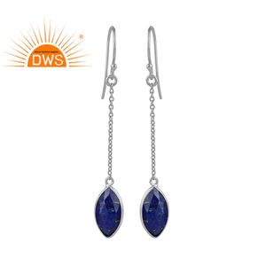 Fournisseur de bijoux en pierre précieuse lapis-lazuli naturel, boucles d'oreilles pendantes, fabricant de boucles d'oreilles en argent fin 925 - Product Image 1