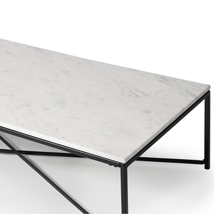 Modern Black Powder Coated Steel <b>Coffee</b> <b>Table</b> with Elegant <b>Marble</b> Top Home Office Furniture for Living Room Bedroom Side <b>Table</b> - Product Image 4