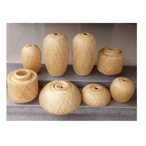 Lustre em formato de arte criativo, lustre de bambu com lâmpada pendente artesanal, decorativa em bambu