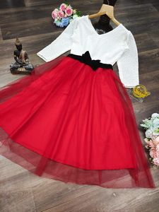 The Best <strong>Net</strong> Dress Fashion Long 3/4 Sleeves Formal Ladies Skirts in <strong>with</strong> Black Velvet Bow Belt Suitable for Party Occasions - Product Image 2
